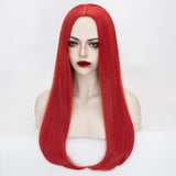 Red Sally Wig for Adult Women, 60 CM Long Straight Red Wig Middle Parting Synthetic Hair Wig+ Wig Cap for Halloween Christmas Sally Costume Party