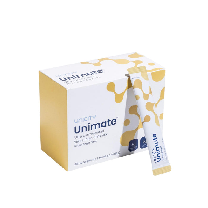 UNICITY UNIMATE LEMON GINGER STICK PACKS - Great Tasting - Ultra Concentrated Yerba Mate Drink Mix (30 Packets). Dietary Supplement. Healthy Alternative to Coffee and Energy Drinks (30-Day Supply)