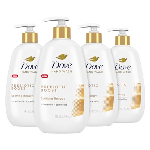 Dove Prebiotic Boost Hand Wash Soothing Therapy 4 Count for Lasting Softness, with Oatmeal & Ceramides, 12 oz