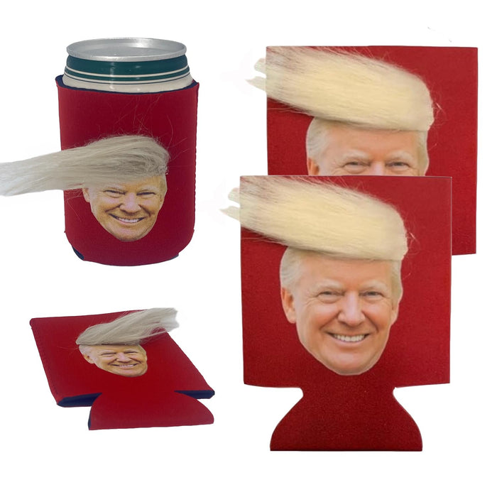 2 PCS Funny Can Coolers Sleeves with Trump Hair, Great Novelty Gifts Unique Presents for Men Women, Trump Koozies, Trump Mugshot, Beer Can Cooler