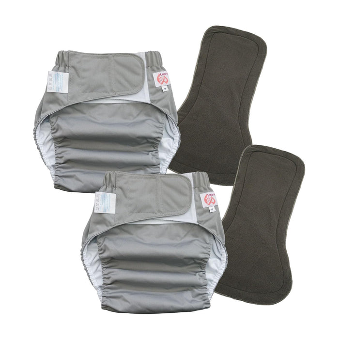 2 Pack Adult Cloth Diapers with Diaper Inserts, Washable Reusable Adult Diaper Cover Elderly Incontinence Protection Nappies Underwear Adult Diaper for Women Man, Waist 23.6-35.4” (Gray M)