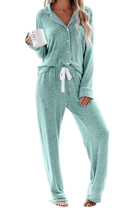 Aamikast Pajama Sets for Women Soft Button Up Christmas Pjs Matching Sets (Sky Lake Blue S)