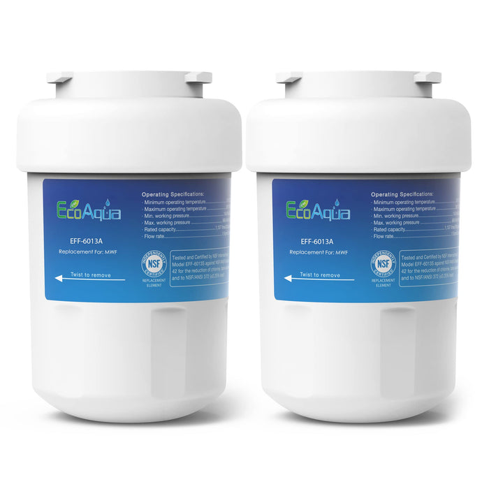 EcoAqua EFF-6013A Replacement Filter, Compatible with GE MWF SmartWater, MWFA, MWFP, GWF, GWFA, 46-9991, HDX FMG-1, WFC1201, GSE25GSHECSS, PC75009, RWF1060 Refrigerator Water Filter, 2 Pack