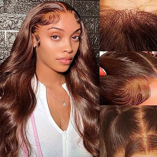 30 Inch Lace Front Wigs Human Hair Chocolate Brown 13x4 Body Wave Transparent Lace Frontal Wigs for Black Women Human Hair with Baby Hair Pre Plucked For Black Women 180 Density