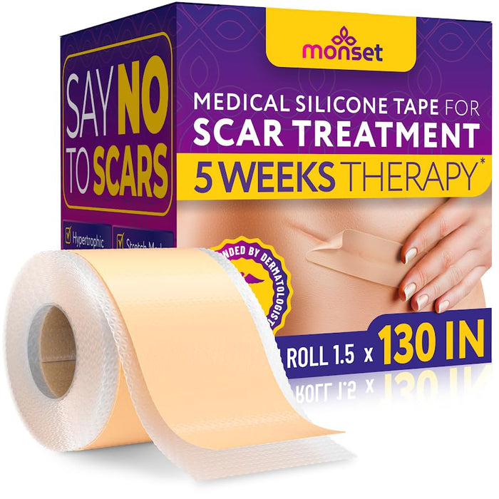 Silicone Scar Tape for Surgical Scars, Keloid, C-Section and More - Silicone Scar Sheets 130 x 1.5 inch - Effective Scar Treatment and Scar Removal for Face and Body - Silicone Tape for Scars