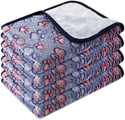 Tatuo 4 Pcs Dog Blanket Pet Puppy Blanket Puppy Teething Toys Paw Print Fleece Blanket for Pet Cat Soft Warm Sleep Mat Guinea Pig Cage Blanket(Small(24 x 16 Inch),Blue)