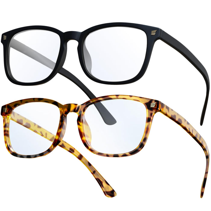 livho 2 Pack Blue Light Blocking Glasses, Computer Reading/Gaming/TV/Phones Glasses for Women Men,Anti Eyestrain & UV Glare (Matte Black+Tortoise)