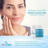 Glycolic Acid 10% Wrinkle Control Pads for Face & Body - 10% Ultra Pure Glycolic Acid, Allantoin, Vitamins B5, C & E, Calendula & Green Tea Extracts - Keeps skin smooth and prevents wrinkles and lines