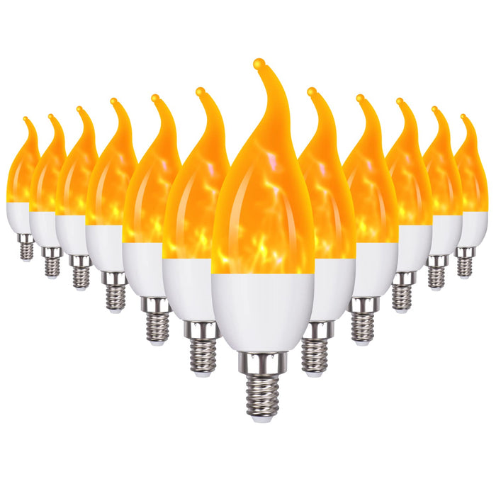 OHLGT E12 Flame Bulbs 12 Pack, 3 Mode LED Candelabra Flame Light Bulb 2.0 Watt Warm White Chandelier Flame Bulbs,1800k Candle Light Bulbs, Flame Tip for Christmas Party Decorations
