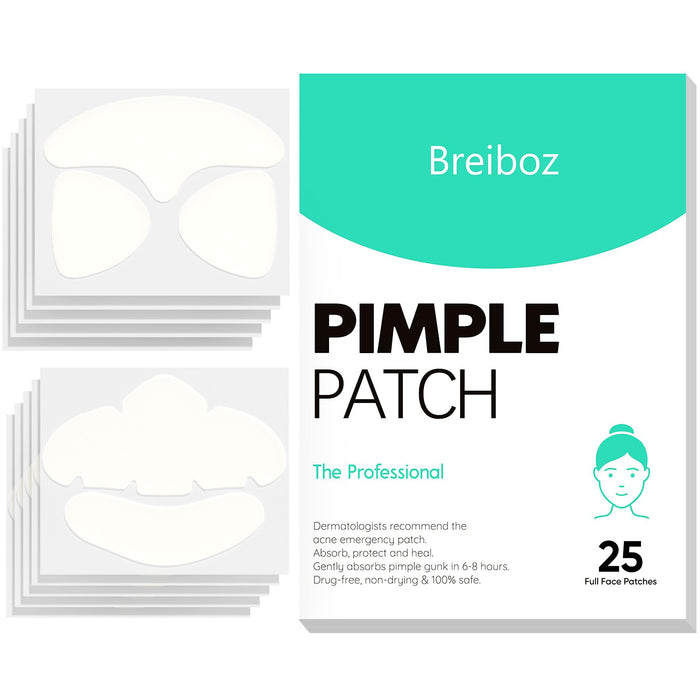 Full Face Pimple Patches (5 Pack, 25 Patches),XL Hydrocolloid Acne Patches for Whole Face,Nose,Chin,Forehead,Cheeks w/Tea Tree Oil&Salicylic Acid,Large Invisible Zit Patches for Overnight Blemish Care