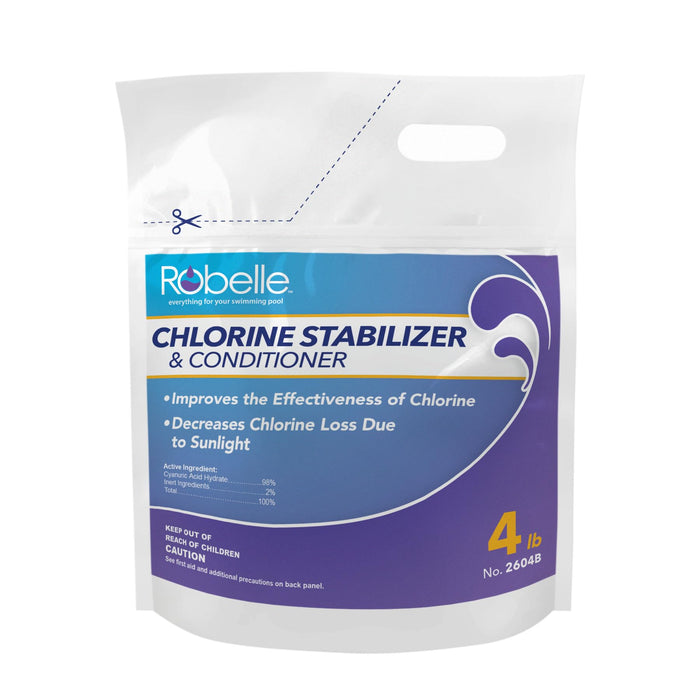 Robelle 4-Pounds Premium Chlorine Stabilizer and Conditioner, Concentrated Cyanuric Acid for Pools, Pool Stabilizer, Helps Chlorine Last Longer