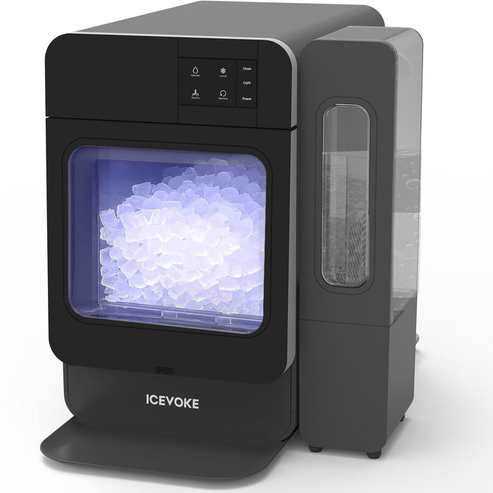 ICEVOKE Nugget Ice Maker Countertop, Pebble Ice Maker with Soft Chewable Ice, Self-Cleaning Ice Machine with Ice Scoop, 45lbs/24H, for Home Kitchen Office, Black