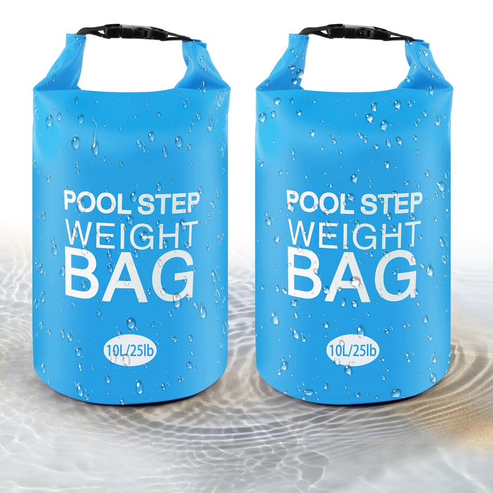 2 Pack 10L/25lb Universal Pool Step Weights 250D PVC Waterproof Swimming Pool Ladder Weights No Breaken Above Ground Pool Ladder Sand Bags, Foldable Pool Stair Weights for Pool Steps (Sky Blue)