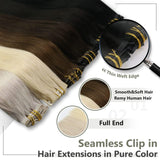 Full Shine Clip in Human Hair Extensions Highlights Blonde 20 Inch Long Ash Blonde Clip in Hair Extensions Mix 613 Blonde Pu Clip in Extensions Real Human Hair Double Weft 8 Pcs 120 Grams