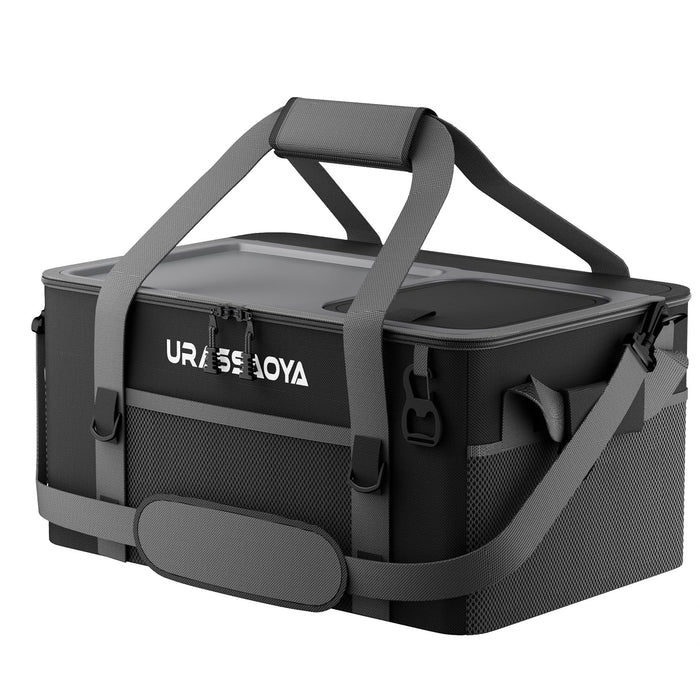 [2026 Updated] 50 Can Collapsible Soft Cooler Bag with Hard PP Lid, Leakproof Insulated Ice Chest with Quick-Access Top Hatch, Bottle Opener & Mini Table for Beach, Camping, Travel (Matte Black)