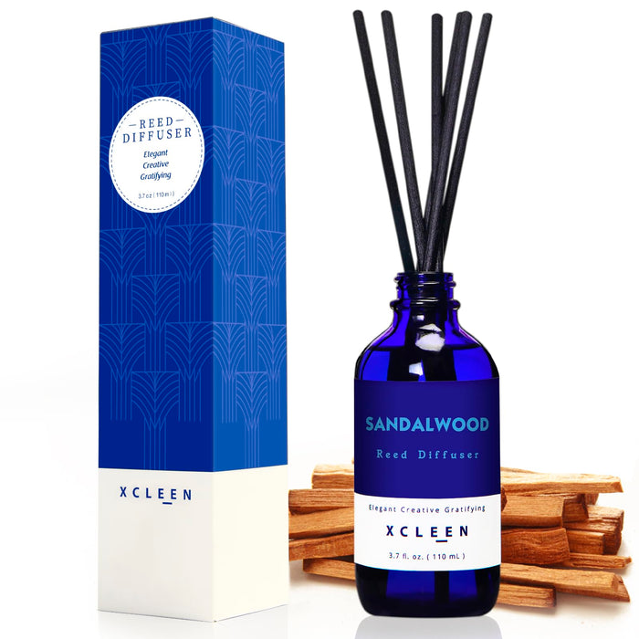 Xcleen Reed Diffuser, Sandalwood Scented Reed Diffuser Set, Oil Reed Diffuser with 6 Sticks, Home Fragrance Reed Diffuser for Bathroom, Aromatherapy Diffuser for Gift, Christmas Room Decor