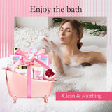 Mother Gift Bath Set for Women, Luxury Home Spa Kit Rose Bath Gift Basket 9Pcs, Includes Shower Gel, Body Lotion, Bath Salts, Bath Bomb, Spa Candle, Relax Bath Puff and More, Christmas Gift for Her