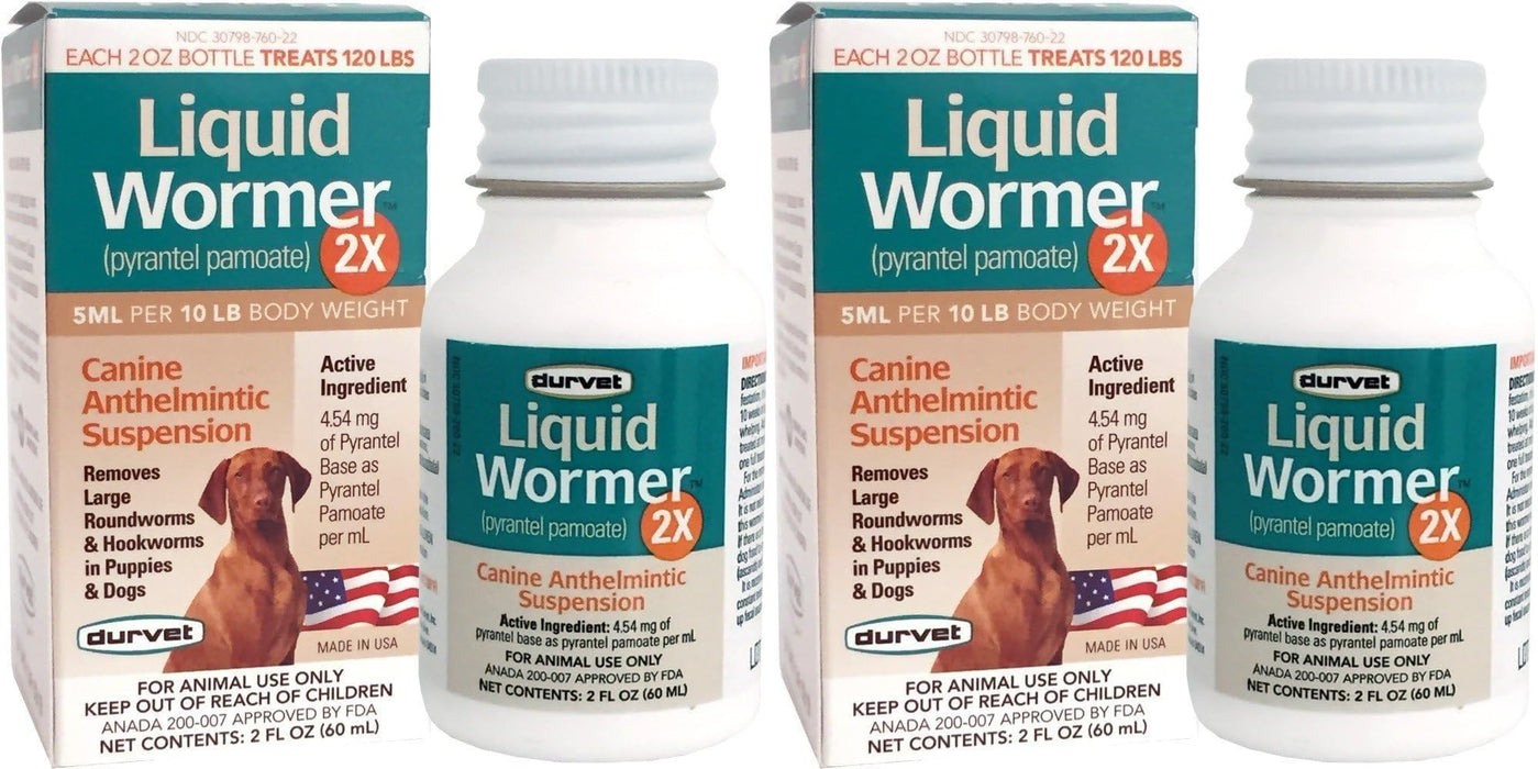 Durvet 2X Liquid Wormer, 2 oz, for Puppies and Adult Dogs - Pack of 2