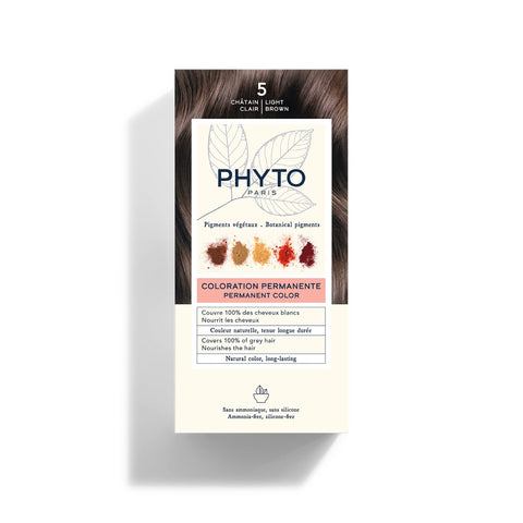PHYTO Phytocolor Permanent Hair Color, 5 Light Brown, with Botanical Pigments, 100% Grey Hair Coverage, Ammonia-free, PPD-free, Resorcin-free, 0.42 oz.