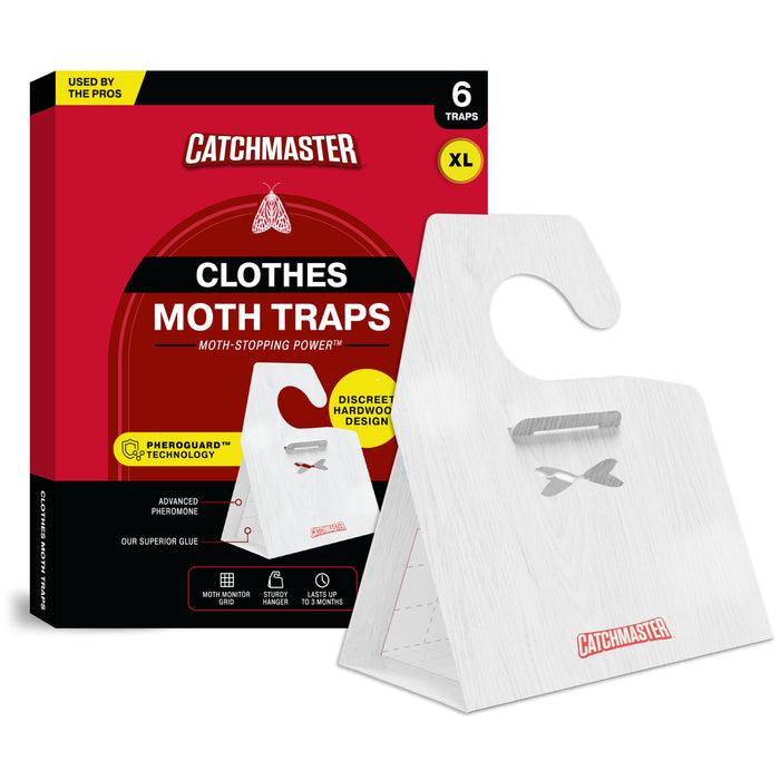 Catchmaster Clothing Moth Traps with Premium Extra Strength Odorless Pheromone Technology – XL Hardwood Design, Extra-Strength Glue – Traps & Targets Casemaking and Webbing Moths - 6-Pack