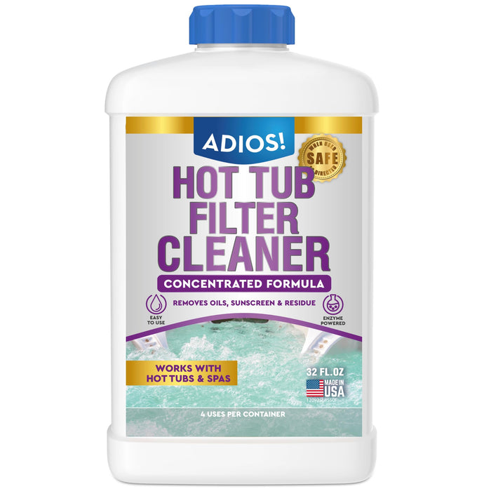 Adios! Hot Tub 4X Filter Cleaner for Spas – Deep Cleaning Soaking Solution Dissolves Grease and Grime, Unclogging and Restoring Water Flow (32oz)