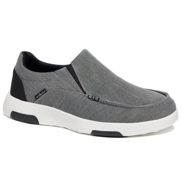OrthoComfoot Orthopedic Canvas Slip-On for Mens, Plantar Fasciitis Heel Pain Relief Loafers for Elderly, Cushioned Walking Shoes for Flat Feet Black Grey Size 11.5