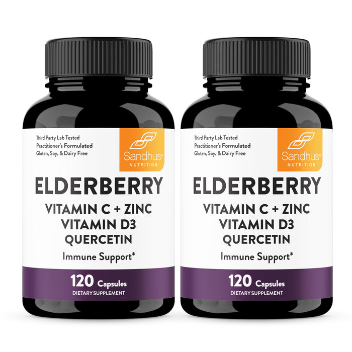 Elderberry Vitamin C and Zinc 120 Capsules (Pack of 2) | with Quercetin and Vitamin D3 | Immune Support for Adults | Herbal Supplement for Men and Women