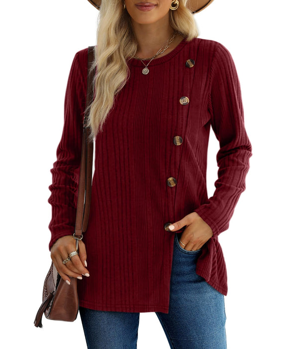 XIEERDUO Long Sleeve Tops Fall Shirts Tunic Sweater Ugly Christmas Sweater Burgundy L