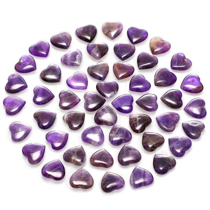Gerrii 50 Pcs Heart Healing Stone Bulk Quartz Heart Amethyst Inspirational Stones Mother Day Gift for Women Love Pocket Polished Natural Energy Balancing Meditation 0.8 Inch