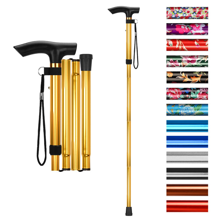 supregear Folding Cane, 5-Level Adjustable Height Walking Stick Lightweight Portable Cane Travel Cane with Wrist Strap and T Handle for Elderly Disabled Men Women