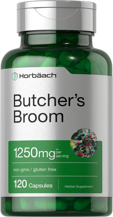 HORBAACH Butchers Broom 1250mg Herb Root Extract Max Potency Leg Vein Support 120 Caps