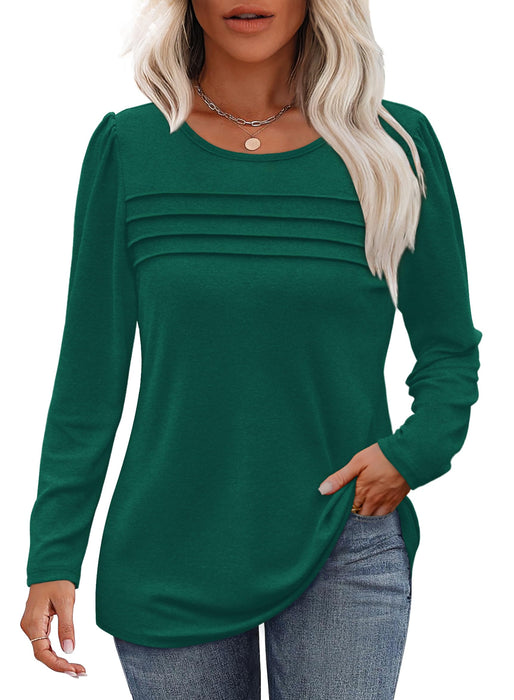 OFEEFAN Womens Long Sleeve Tops Fall Outfits Trendy Casual Christmas Shirts Pleated Oversized Tunic Sweater Green M