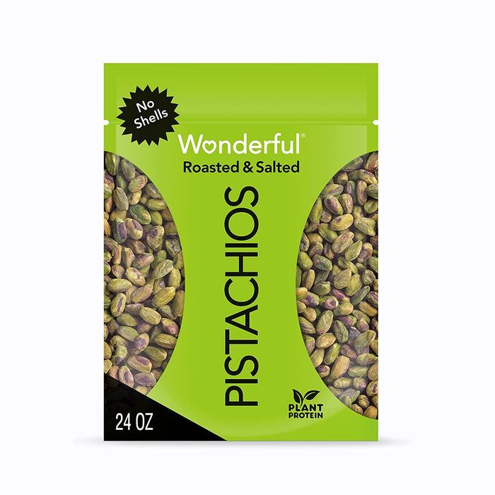 Wonderful Pistachios No Shells, Roasted & Salted Nuts, 24 Ounce Resealable Bag, Protein Snacks, Gluten Free, Healthy Snack