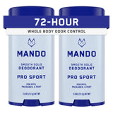 Mando Whole Body Deodorant For Men - Smooth Solid Stick - 72 Hour Odor Control - Aluminum Free, Baking Soda Free, Skin Safe - 2.6 ounce (Pack of 2) - Pro Sport