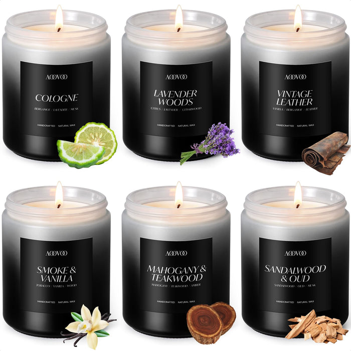 AOOVOO Scented Candles Set - 6 Pack Men Candles for Home Scented, 42 oz Soy Wax, 300 Hour Long Lasting Candle, Soy Candle Gifts Set for Men, Birthday, Valentine, Christmas, Anniversary Present