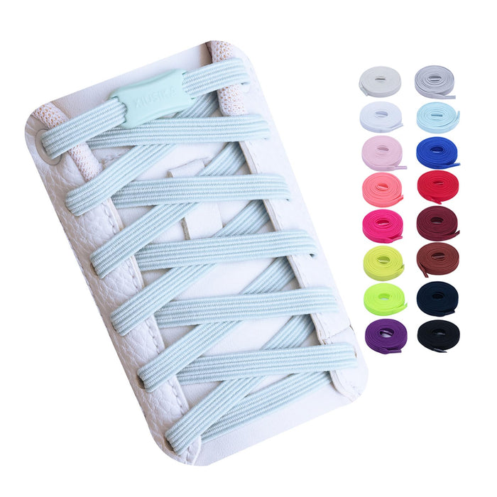 Booyckiy 2 Pairs No Tie Elastic Shoelaces for Kids, Adults and Elderly, Adjustable Tieless Shoe Laces for Sneakers Boots and Casual Shoes - 16 Colors, 41 inch, Baby Blue