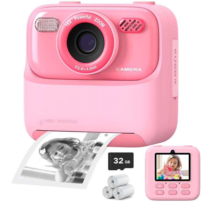 Upgrade Kids Camera Instant Print for Boys and Girls, 1080P HD Dual-Lens Selfie Digital Camera with Print Paper & 32G Card, Christmas Birthday Gifts Toys for Toddler and Teenagers Age 3-16 Years Old