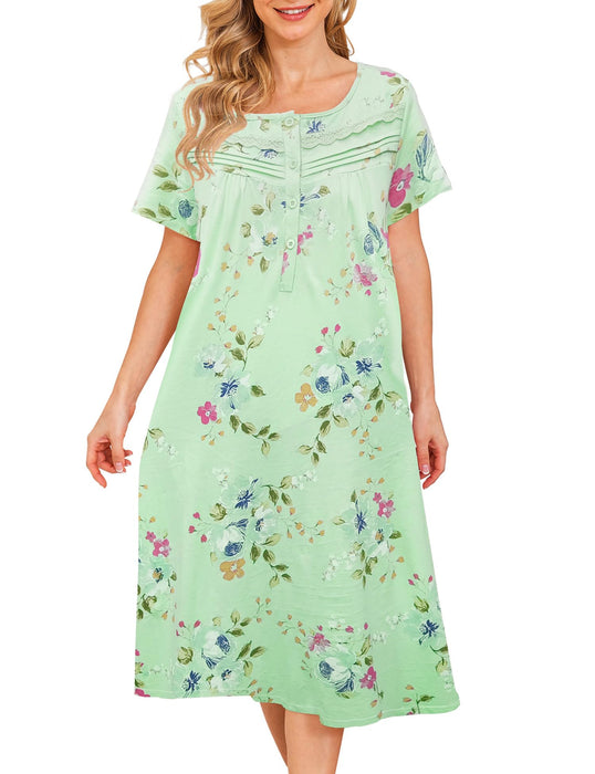 Bloggerlove Short Sleeve House Dress for Women Dusters Lounge Dress Patio Dress Moo Moo for Women Casual House Coats for Elderly