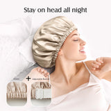 YFONG 22 Momme 100% Mulberry Silk Sleep Cap for Women, Silk Turban, Double Layer Silk Night Bonnet for Sleeping Curly Hair, Adjustable Silk Hair Wrap with Elastic Stay On Head (1Pc, Champagne)