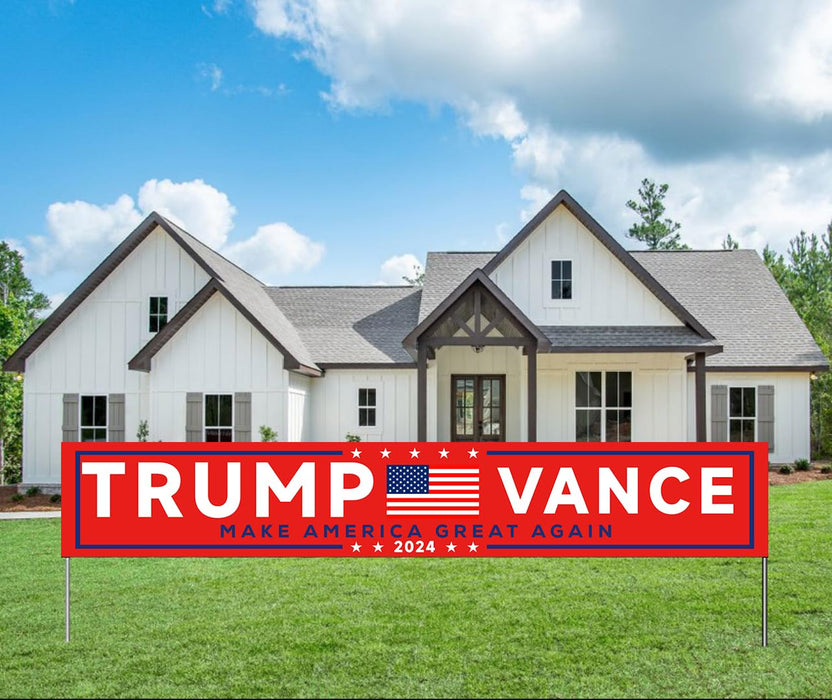 YINBTTER Donald Trump and JD Vance 2024 Presidential Election Large Banner Sign Flag with Brass Grommets, Trump Vance Make America Great Again Outdoor Sign House Banner Yard Lawn Decoration 118X18''