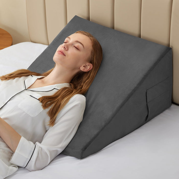 Bedluxe Bed Wedge Pillow for Sleeping, 10 Inch Memory Foam Wedge Pillow Post Surgery, Triangle Pillow Wedge, Elevated Support Pillows for Sleeping, Acid Reflux & Snoring - Removable Washable Cover