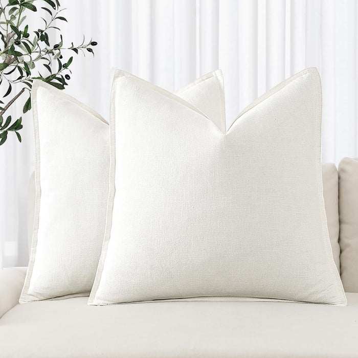MIULEE Linen Pillow Covers 24x24 Inch Cream White Decorative Throw Pillow Covers Pack of 2 Soft Accent Farmhouse Couch Christmas Pillowcases Modern Home Decors for Sofa Cushion Living Room Bed