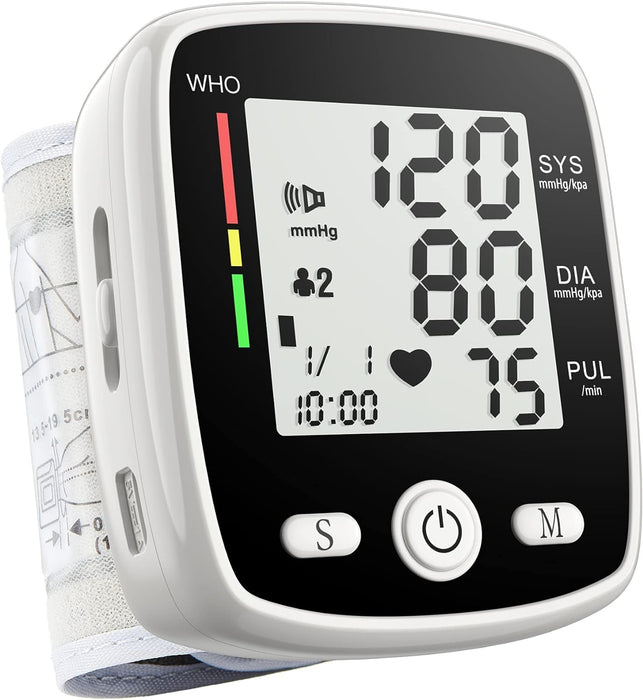 Wrist Blood Pressure Monitor Automatic Blood Pressure Kit Bp Cuff Carrying Case for Home Use 90 Readings Memory 2 User & Large Display, Black CK-W355