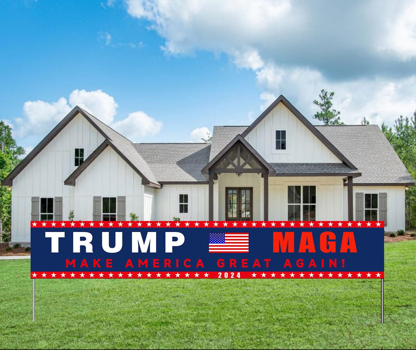 Trump Maga 2024 For President Campaign Large Banner Sign Flag with Brass Grommets,Pro Trump Save America Outdoor Sign House Banner Yard Lawn Decoration 98X18''