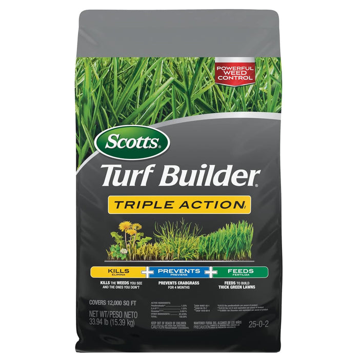 Scotts Turf Builder Triple Action1 - Weed Control, Lawn Weed Killer, Crabgrass Preventer, and Grass Fertilizer for Lawns, Covers 12,000 sq. ft., 33.94 lb.