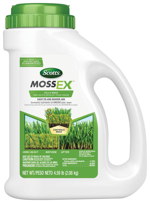 Scotts MossEx, Moss Killer for Lawns, Easy-to-Use Shaker Jug, Contains Fertilizer to Green Grass, 4.59 lbs.