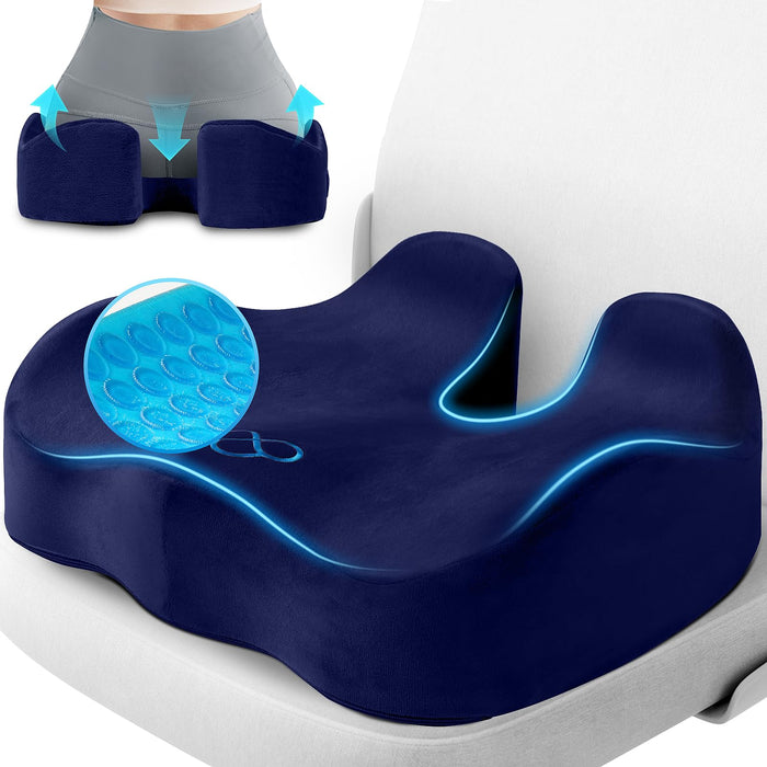 CushyOasis Seat Cushion, Chair Cushions, Office Chair Cushions, Anti-Slip Bottom & Removable Cover Tailbone Pain Relief Cushion, Memory Foam Seat Cushion for Office, Wheelchair, Car (Blue)