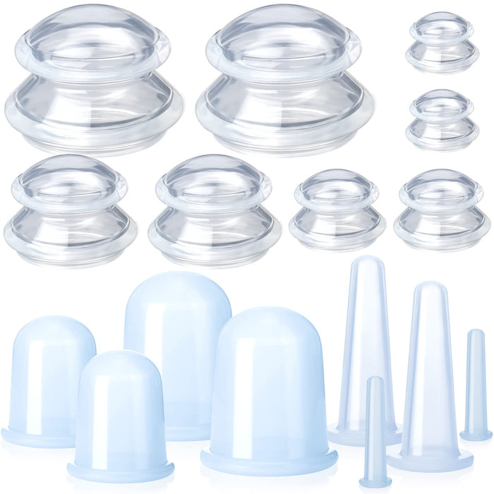 16 Pcs Silicone Cupping Therapy Set Anti Cellulite Cup Vacuum Suction Massage Cup Silicone Cupping Therapy Set for Cellulite Reduction Myofascial Release Massage Therapist Home Use (Clear)