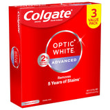 Colgate Optic White Advanced Hydrogen Peroxide Toothpaste, Teeth Whitening Toothpaste Pack, Enamel-Safe Formula, Helps Remove Tea, Coffee, and Wine Stains, Sparkling White, 3 Pack, 3.2 oz