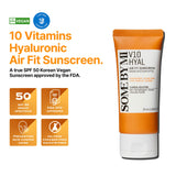 SOME BY MI V10 Hyal Air Fit Sunscreen - 1.69Oz, 50ml - Daily Niacinamide SPF 50 Korean Sunscreen for Face with UV Protection - No White Cast and Eye Irritation for Sensitive Skin - Korean Skin Care